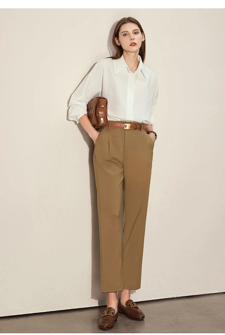 Amii Minimalism Spring Suit Pants For Women Office Lady Elastic Wiast Casual Pants Solid Straight Pants Female Bottoms 12240083