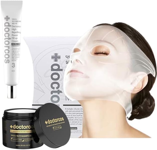 DOCTORCOS *提升皮肤面膜套装 | 硅胶面膜 + 面膜安瓿(3.3 盎司) + 填充皱纹霜(1.6 盎司) | *部提升套装 | 颈部和眼部提升 | 韩国皮肤护理