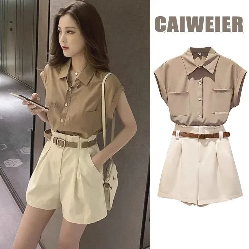 Women's Casual Suit 2025 Summer New Korean Style Fashion Crop Tops T-shirt Wide Leg Shorts Two Piece Set For Women Cute Outfits