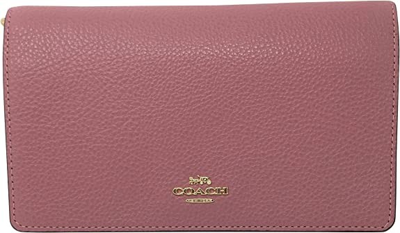 Coach Anna Pebbled Leather Foldover Crossbody Clutch Rose