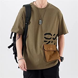 Men's Colorblock Summer Short-Sleeved T-Shirt Cotton Men's Tooling Short-Sleeved Top (Color : A, Size : XXXL Code)