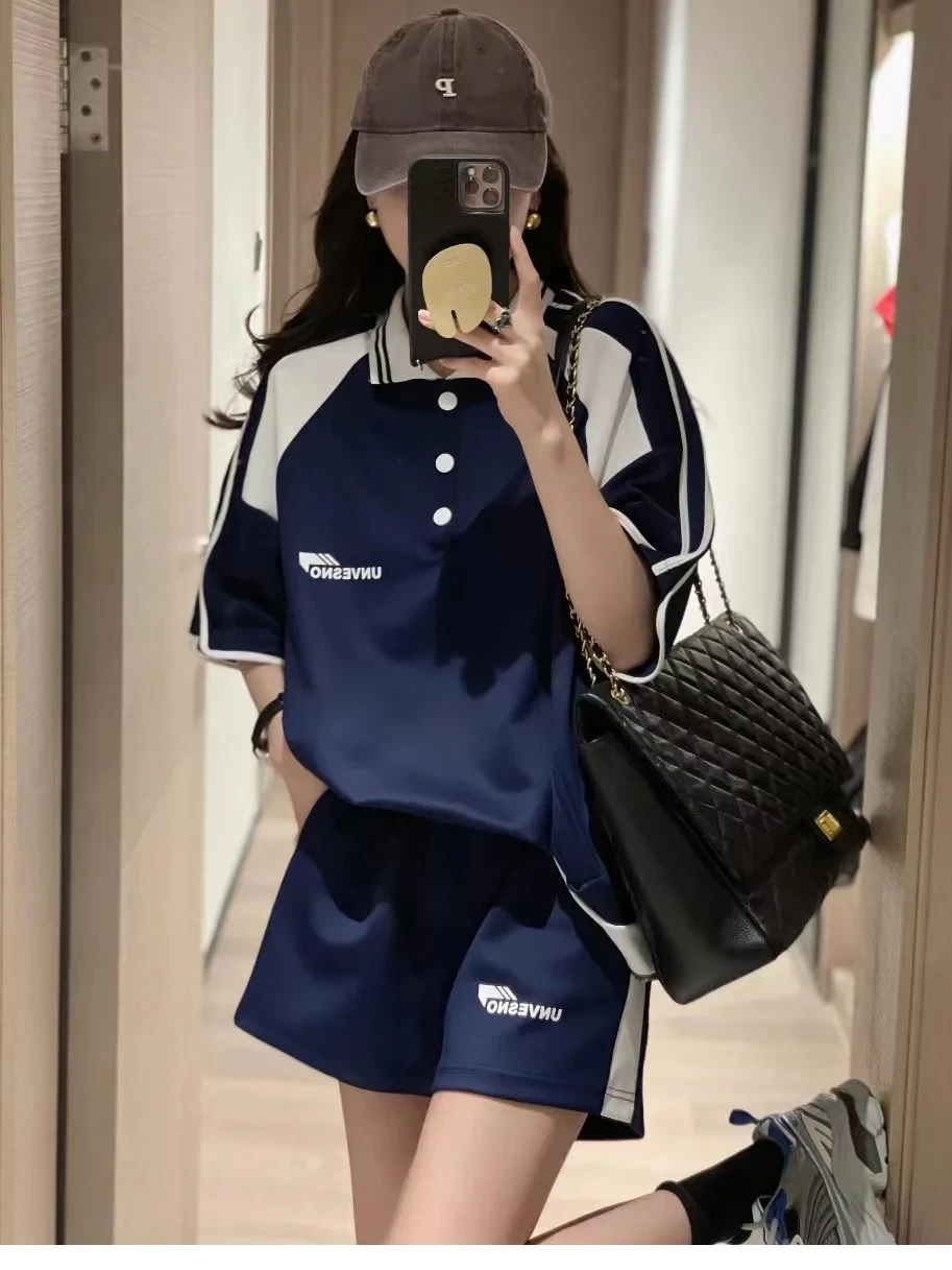 Harajuku Shorts Set Women 2023 Summer Casual Loose Shirts Short Sleeve Elastic Waist Shorts Two Piece Set Female Outfits