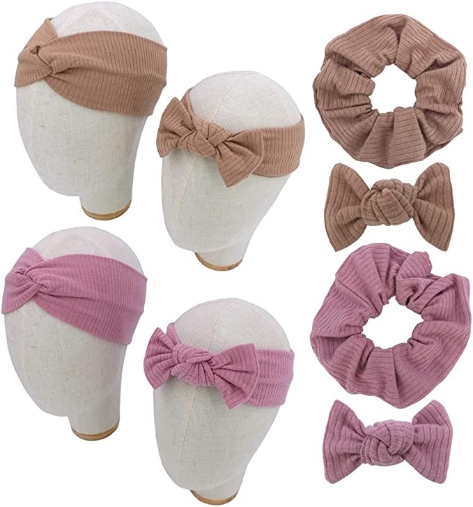 Mommy and Me Headband Set Mother Baby Pair Headband Headband for Toddler Baby Girls Women's Hair Tie Bow Headband (Purple and Latte)