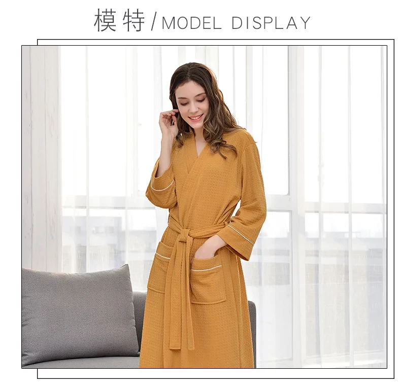 Peignoir Femme New Large Size Waffle Couple&#39;s Bath Robe Spring Autumn 3/4 Sleeve Sleepwear Women Bathrobes Loose Men Nightwear
