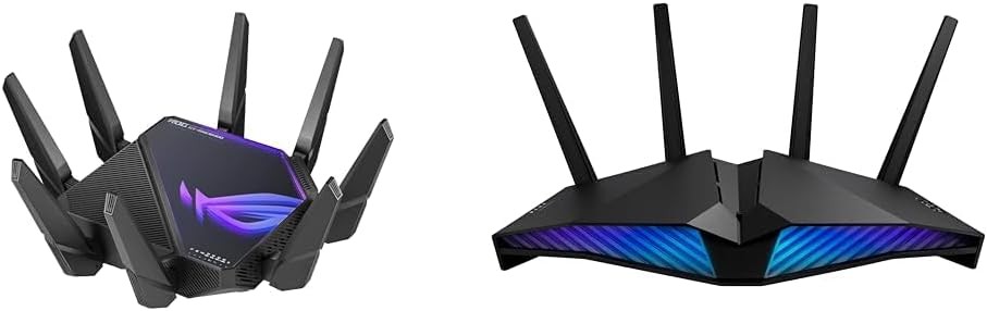 ASUS ROG Rapture GT-AXE16000 Quad-Band WiFi 6E Expandable Router, 6GHz Band, Dual 10G Ports and RT-AX82U (AX5400) Dual-Band WiFi 6 Expandable Router, Game Port, Mobile Gaming Mode