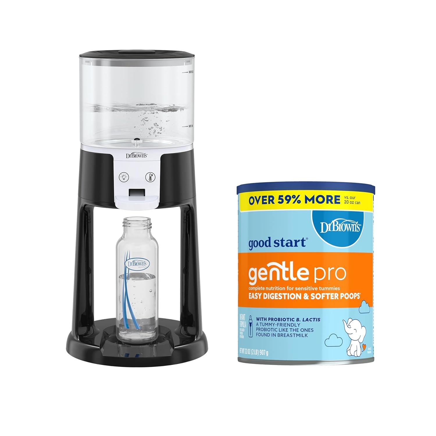Dr. Brown's Insta-Prep Warm Water Dispenser, Black & Good Start Baby Formula Powder, GentlePro, Stage 1, Non GMO, 32 Ounce for 0-12 Months