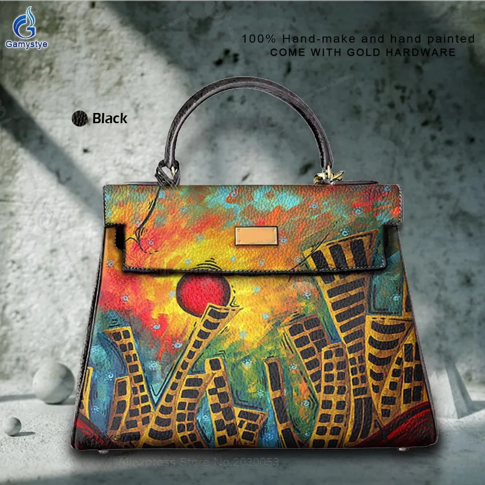 Hand Painted KALIThe fiery red s Bags Women Genuine Leather Handbags and Purses Luxury Fashion Designer Crossbody Bags For Women