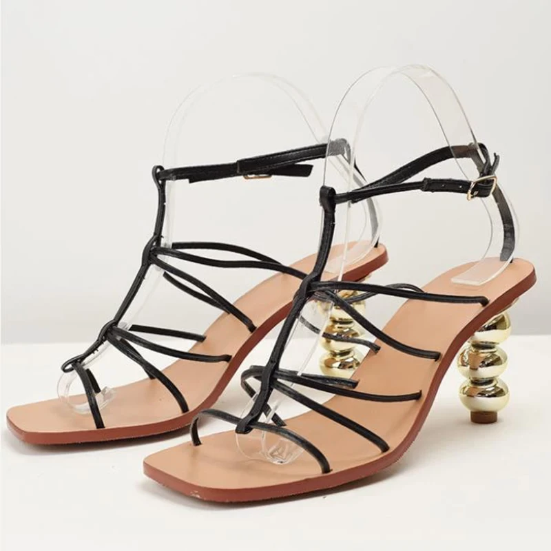 New Fashion Ball Heel Sandals For Women Ankle Strappy Sexy Narrow Band High Heels Party Shoes