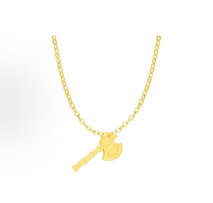 吉盟 双面福斧头锁骨链  精致高级感时尚复古新中式小巧古典 福来运转 福气满满 大气百搭 足金999 按克计价 黄金项链 男女同款情侣款