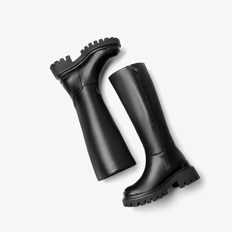 BEAUTODAY Knee-high Boots Women Genuine Cow Leather Solid Color Slip-on 2023 Winter Warm Ladies Shoes Handmade 01517