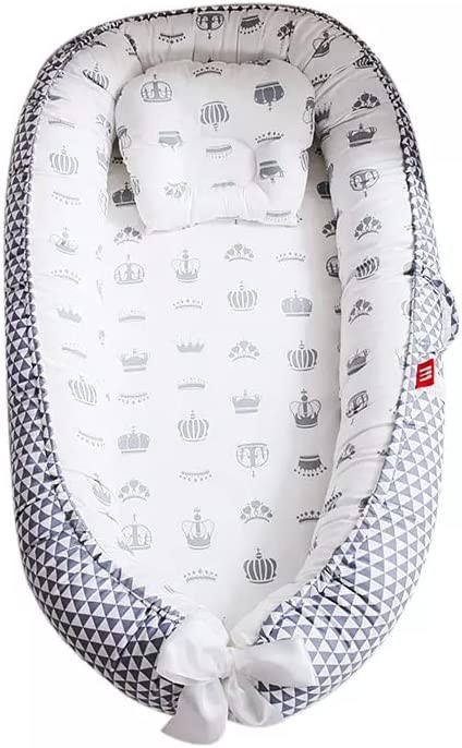 ClimaxBaby Baby Bassinet Lounge Chair - Baby Lounge Chair - Baby Lounge Chair Pillow - Baby Sleeper Bed (Grey Crown)