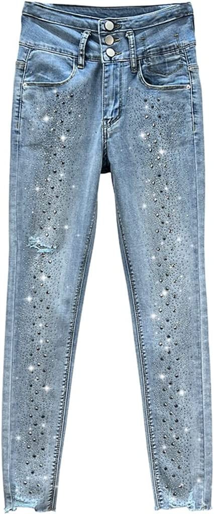 Jeans Jeans for Women Trendy Spring Summer Multi-Button High Waist Slim Denim Trousers Lady Stretch Pencil Pants (Color : Picture Color, Size : 27 Code)