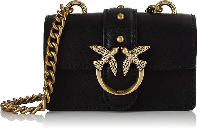 PINKO 品高 Love Micro Simply 女士 小牛皮丝绸皮夹 Z99q_黑色-古金