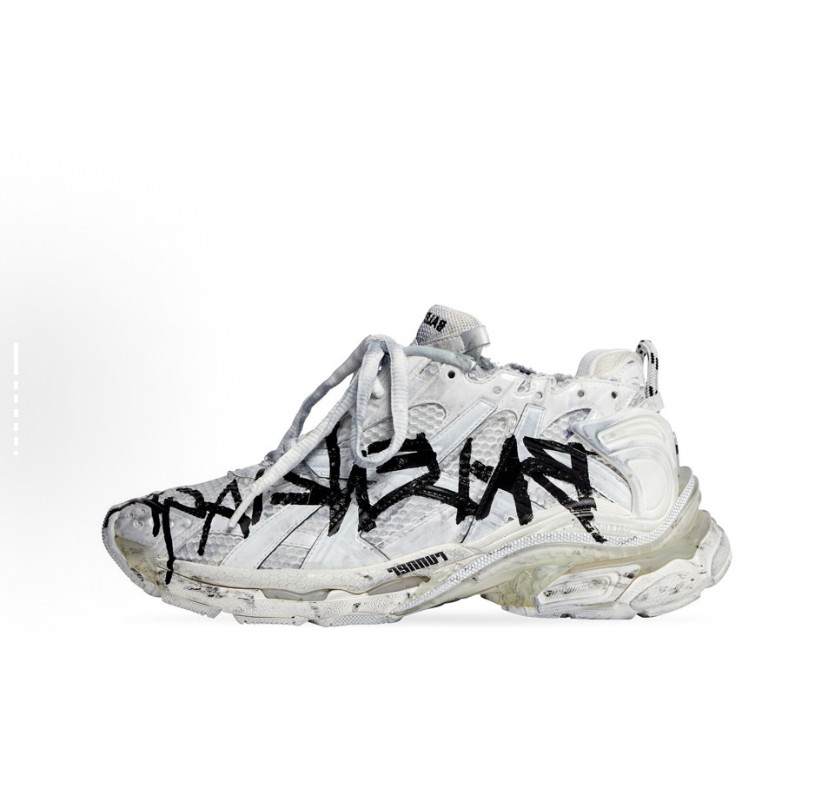 Balenciaga巴黎世家 Runner Graffiti 網布 系帶 低幫 運動休閒鞋 男款 白黑色 做舊