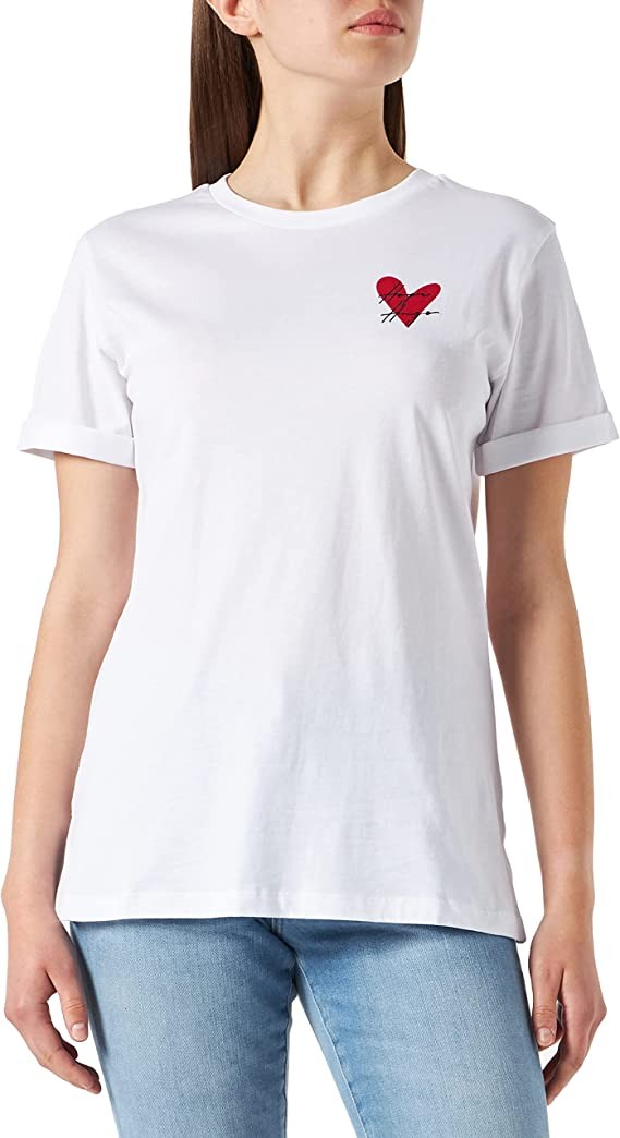 HUGO Women's Dibiusa_4 T-Shirt, White 100, Regular Fit, White 100