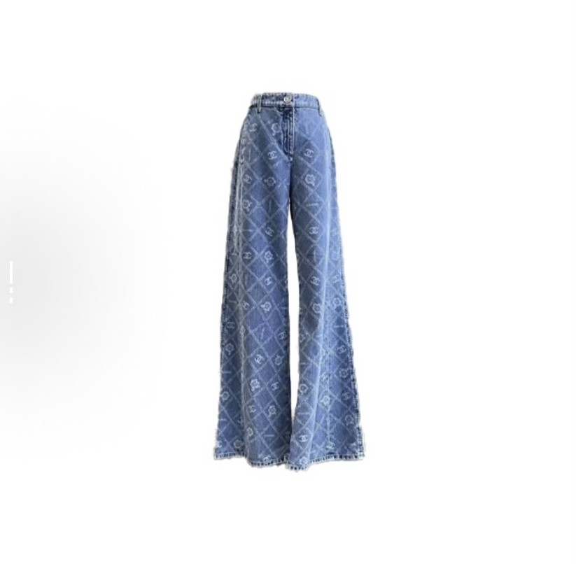 CHANEL香奈儿 香奈儿 SS23 菱形图案满印休闲牛仔裤 女款 牛仔蓝