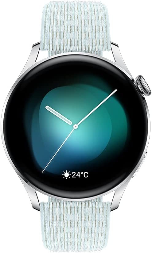 HUAWEI Watch 3, Connected GPS Smartwatch with Sp02 and All-Day Health Monitoring, 14 Days Battery Life - Gray Blue Nylon Strap [Exclusive to Amazon]