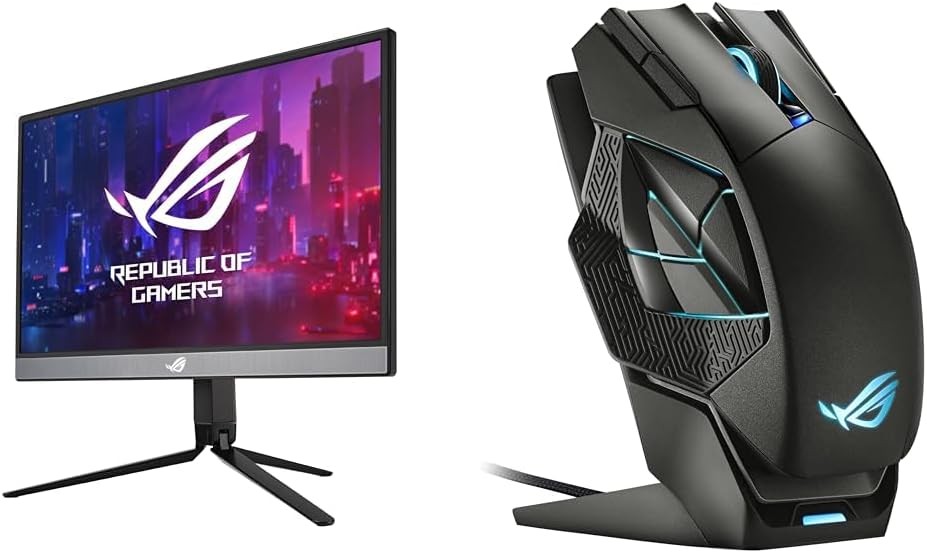 ASUS 17.3" 240Hz Portable Gaming Monitor, ROG Spatha X 19000 DPI Wireless Gaming Mouse with Magnetic Charging Stand Bundle