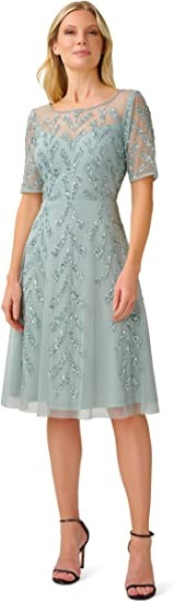 Adrianna Papell 女式串珠中长款连衣裙