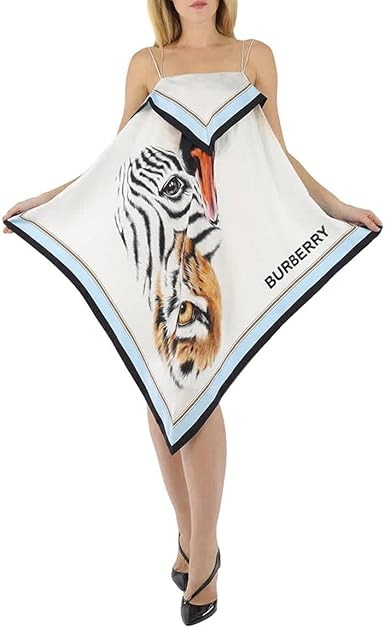 BURBERRY Ladies Animalia Print Silk Scarf Dress, Brand Size 4 (US Size 2) Porcelain