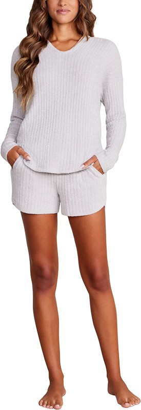 Barefoot Dreams CozyChic Lite Ribbed Lounge Set, Shirt and Shorts for Sleep and Relaxation, Luxe Sleepwear