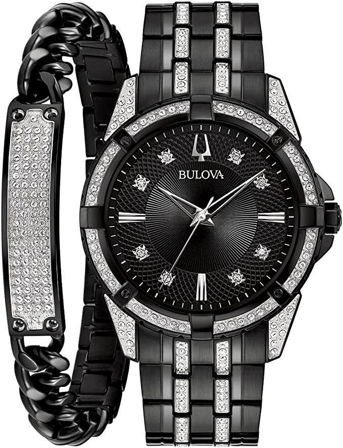 Bulova IP 水晶礼品套装带手链 - 98K109, 黑色//白色, IP 水晶礼品套装带手链 - 98K109