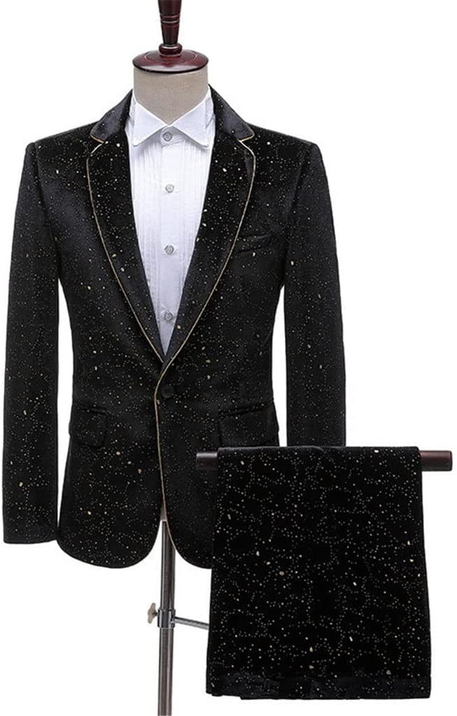SDFGH 2 Piece Suit (Jacket+Pants) Set Men Shiny Party Dress Suit Men Dinner Stage Singer Show Tuxedo Suit Male (Color : B, Size : XX-Large)