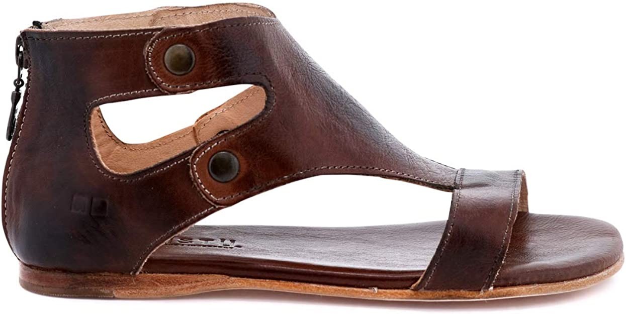 Bed|Stu Soto Women's Sandals - Leather Dress Sandal - Flat with Zipper Closure