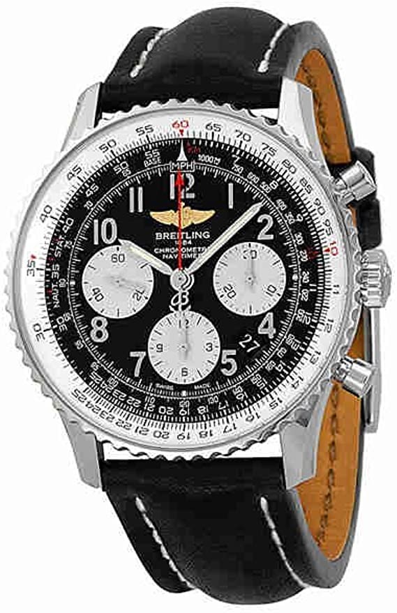 Breitling Navitimer 01 Chronograph Automatic Black Dial Black Leather Mens Watch AB012012-BB02BKLT