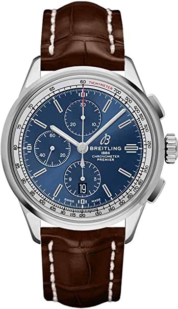 Breitling Premier Chronograph 42 Blue Dial on Brown Strap Men's Watch