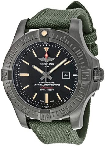 Breitling Avenger Blackbird Automatic Black Dial Green Canvas Strap Mens Watch V1731010-BD12GRFT
