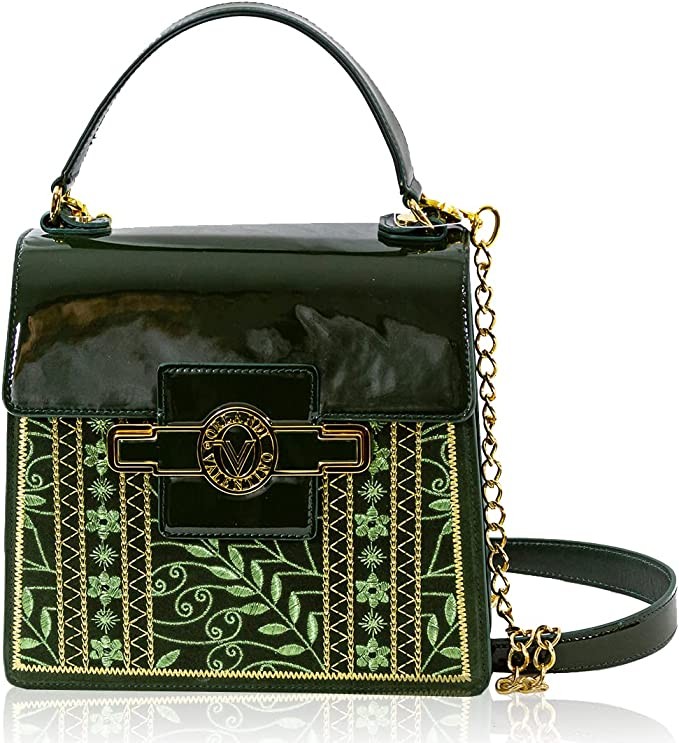 Valentino Orlandi 女式中号手提包意大利设计师邮差包象牙色刺绣真皮钱包