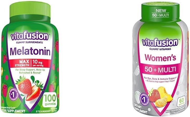 Vitafusion Max Strength 褪黑激素 10 毫克软糖补充剂,100 粒和女士 50 多种复合维生素软糖补充剂,60 粒