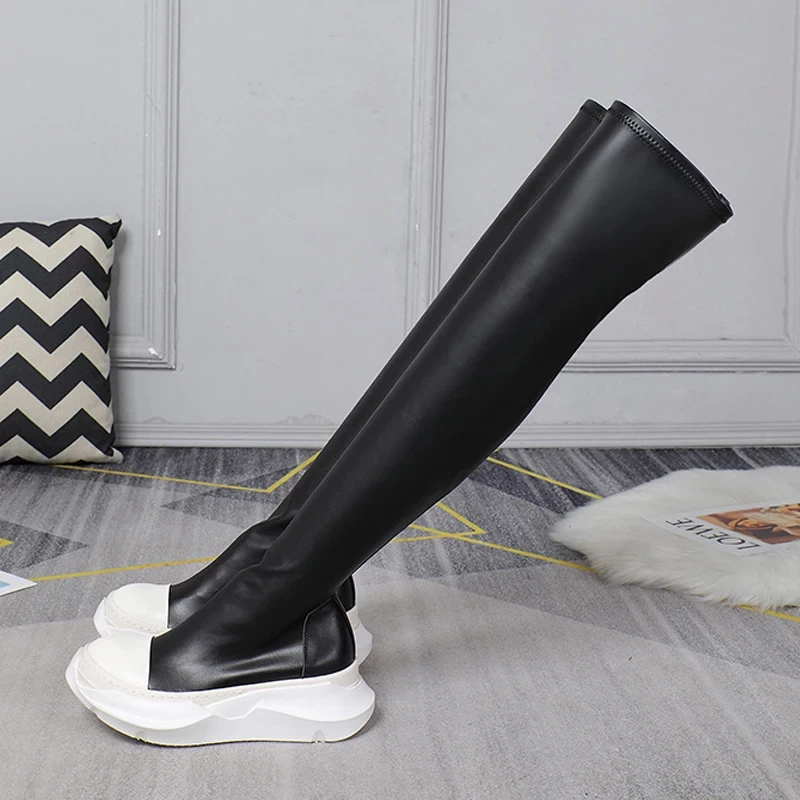 Thick Bottom Women‘S Knee Boots Black Color Fashion Girls And Ladies Party Shoes Big Size 35~42 Women Winter Boots