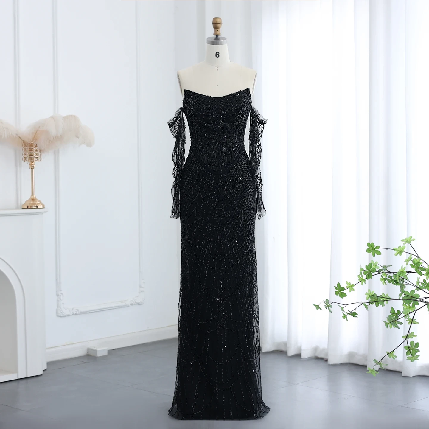 Sharon Said Luxury Beads Black Mermaid Long Sleeves Arabic Evening Dresses for Women Party Formal Dresses Dubai Prom Dress SS113