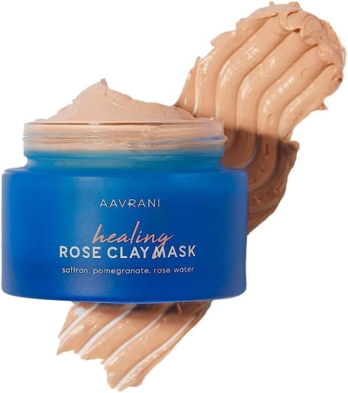 AAVRANI 修复玫瑰粘土面膜含粉红粘土、玫瑰水、*玫瑰油、藏红花和石榴,适用于敏感皮肤和天然**,减少毛孔、细纹和皱纹的出现,1.7 液体盎司。