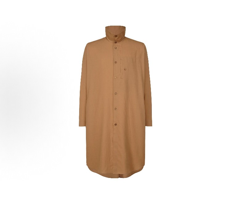 Homme Plissé Issey Miyake SS24 純色拼接高領單排扣寬松長袖襯衫 男款 棕色