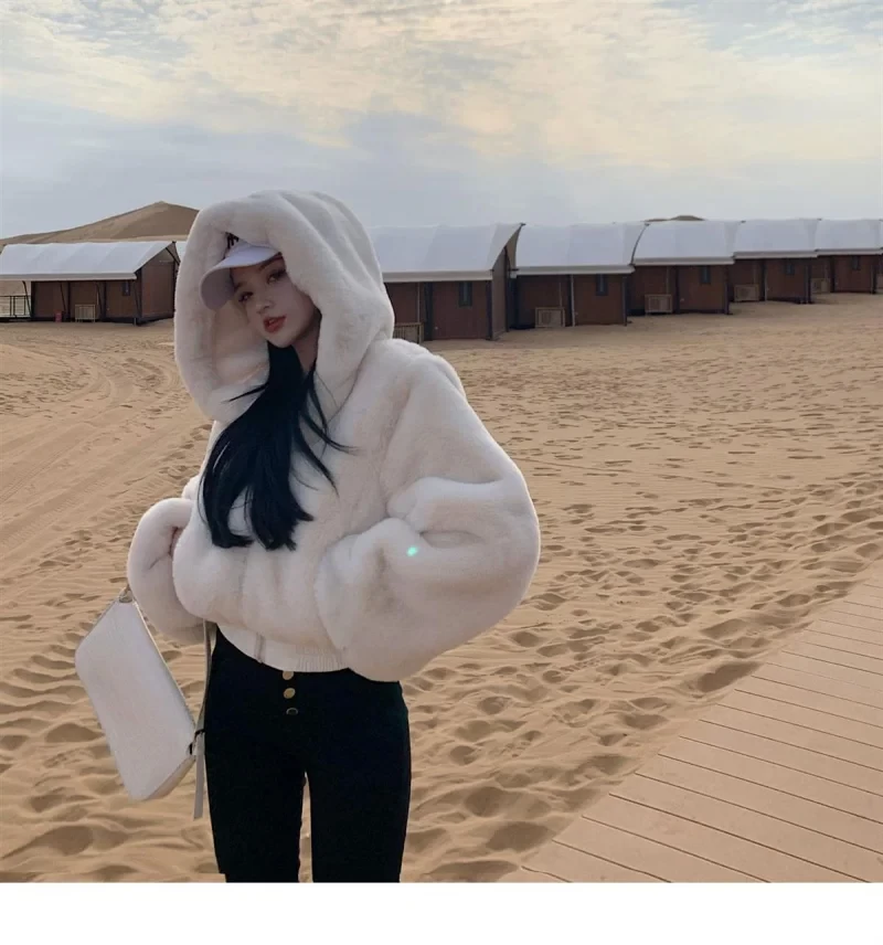 Niche Design Sense Short Jacket Women'S Autumn And Winter New Casual Simple Thickened Plush Hooded Tops High Quality