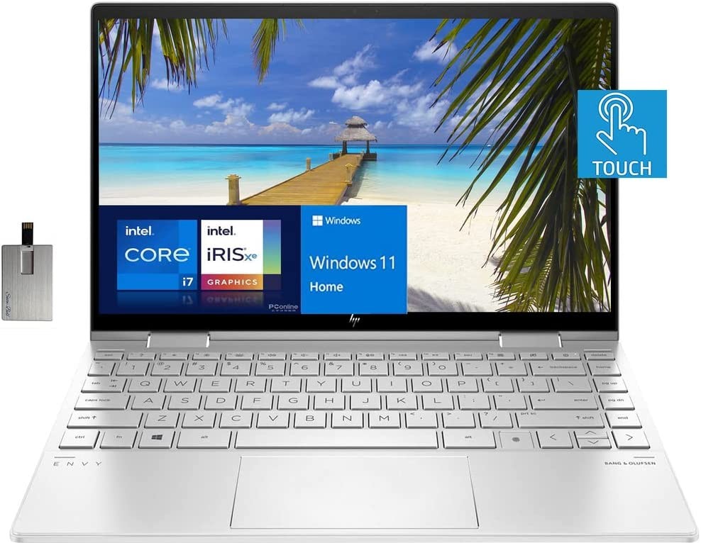 2022 HP Envy x360 2-in-1 13.3" FHD Touchscreen Laptop, Intel Evo Core i7-1195G7, 8GB RAM, 512GB PCIe SSD, Backlit Keyboard, Intel Iris Xe Graphics, Windows 11, Silver, USB Card