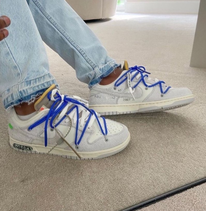 OFF-WHITE x Nike Dunk The 50 NO.10 皮革 联名款 蓝鞋带 黄扣 休闲 防滑减震耐磨 低帮 板鞋 男女同款 灰白